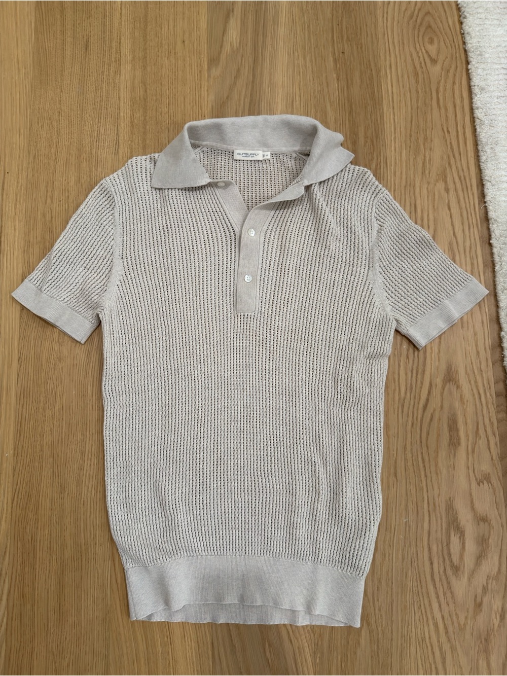 Suitsupply Cotton Silk Polo Short Sleeve Shirt Medium Beige Knit Elastic Waist